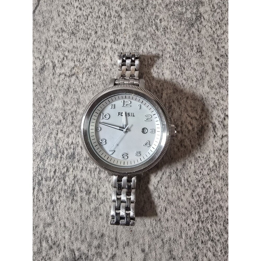 FOSSIL AM-4305 Mother of Pearl Dial  Stainless Steel Ladies Watch Needs Battery